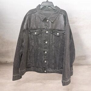 Lucky Brand Street Punk Wash Women Black Jean Jacket 2XL Sequin embelishments